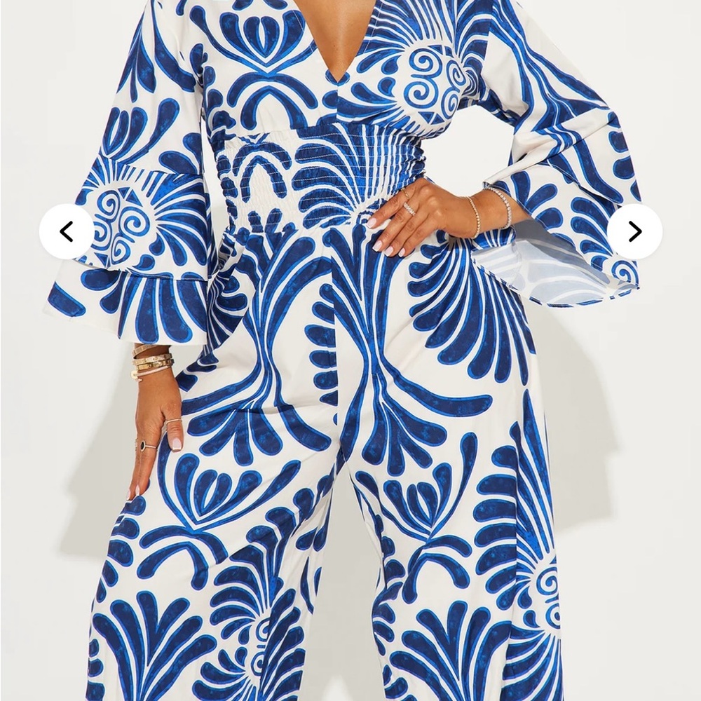 Blue and White Patterned Jumpsuit